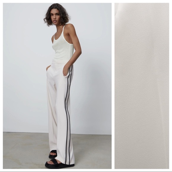 Zara Pants - NWT. Zara Ecru Flowy High-waisted Trousers Size M.